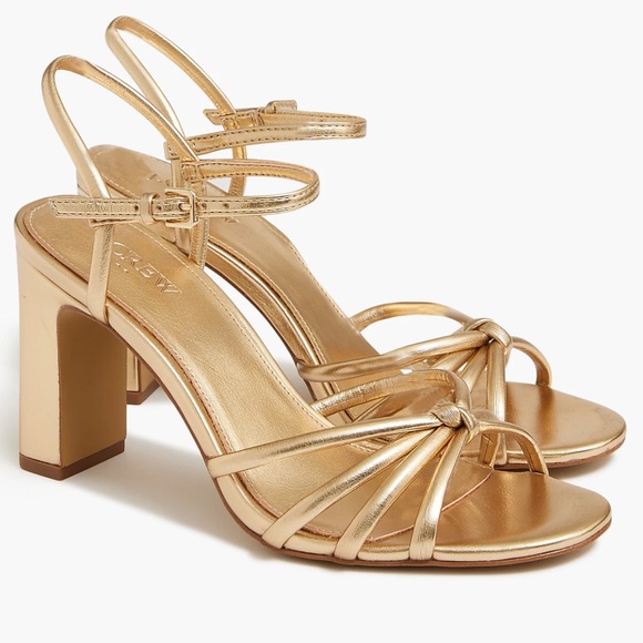 J. Crew Skinny-strap knotted Metallic Gold Strappy Block Heel Sandals size 6 - Picture 2 of 7